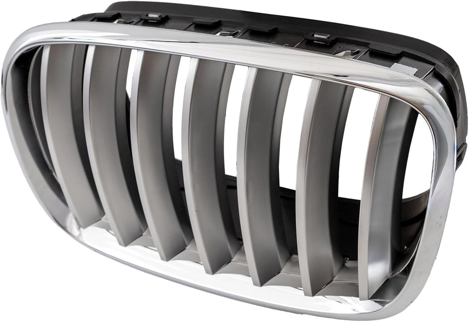 Left Grille Assembly Fits 2007-2013 BMW X5 2008-2012 X6 Front Driver Side Titanium Argent Chrome Frame BM1200182