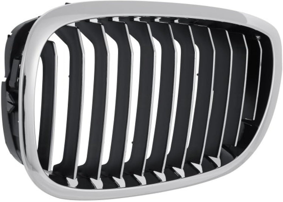 Left Grille Assembly Fits 2003-2006 BMW 3 Series Front Driver Side 11 Black Vertical Bars Chrome Accents BM1200156