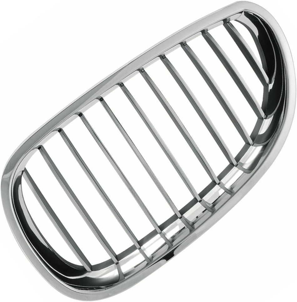 Left Grille Assembly Fits 2006-2010 BMW 5 Series Front Driver Side Black Fins Chrome Frame BM1200140