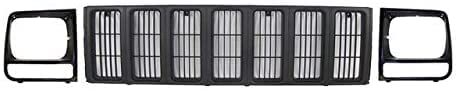 HeadLight Door and Front Grille 7PC SET Bundle Replacement For1997-2001 Jeep Cherokee SE/SPORT Model Primed Black Textured Plastic 55055137, 550551...