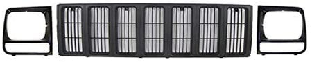 HeadLight Door and Front Grille 7PC SET Bundle Replacement For1997-2001 Jeep Cherokee SE/SPORT Model Primed Black Textured Plastic 55055137, 550551...