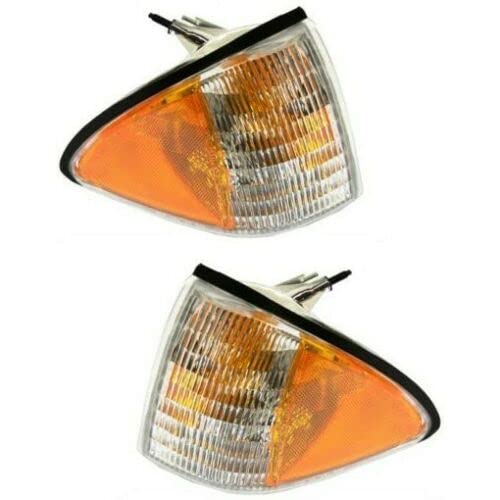 DAT AUTO PARTS Front Right Passenger & Left Driver Side Parking Light Assembly Pair Replacement for 1987 - 1993 Ford Mustang GT Amber & Clear Lens ...