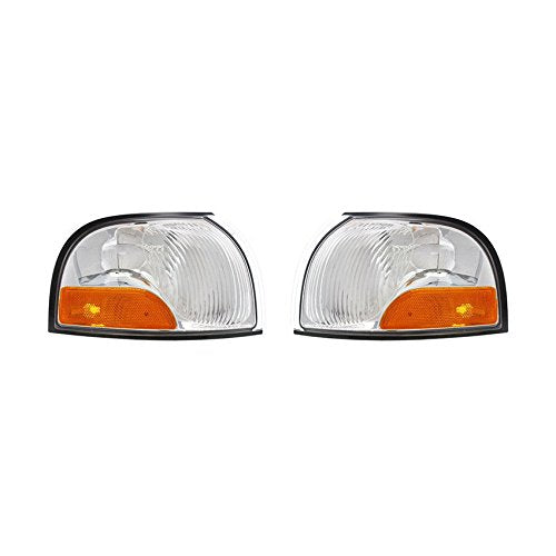 DAT AUTO PARTS Front Right Passenger Left Driver Side Parking Light Pair Set Replacement For 1999 - 2002 Mercury Villager Amber/Clear Lens FO252015...