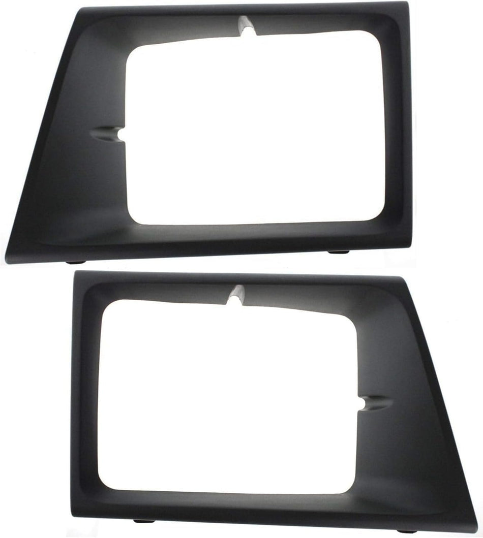 Front Passenger & Driver Side Pair Head Light Door Molding Insert Cover Grille Trim Replacement Set For 2003-2007 Ford Econoline Van Smooth Black P...