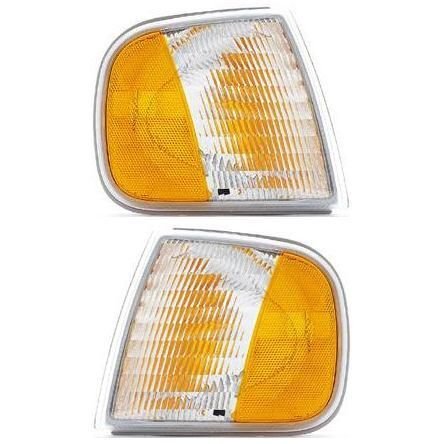 DAT AUTO PARTS Front Right Passenger Left Driver Side Pair Parking Light Replacement for 1997 - 2002 Ford Expedition Amber/Clear Lens FO2550118 FO2...