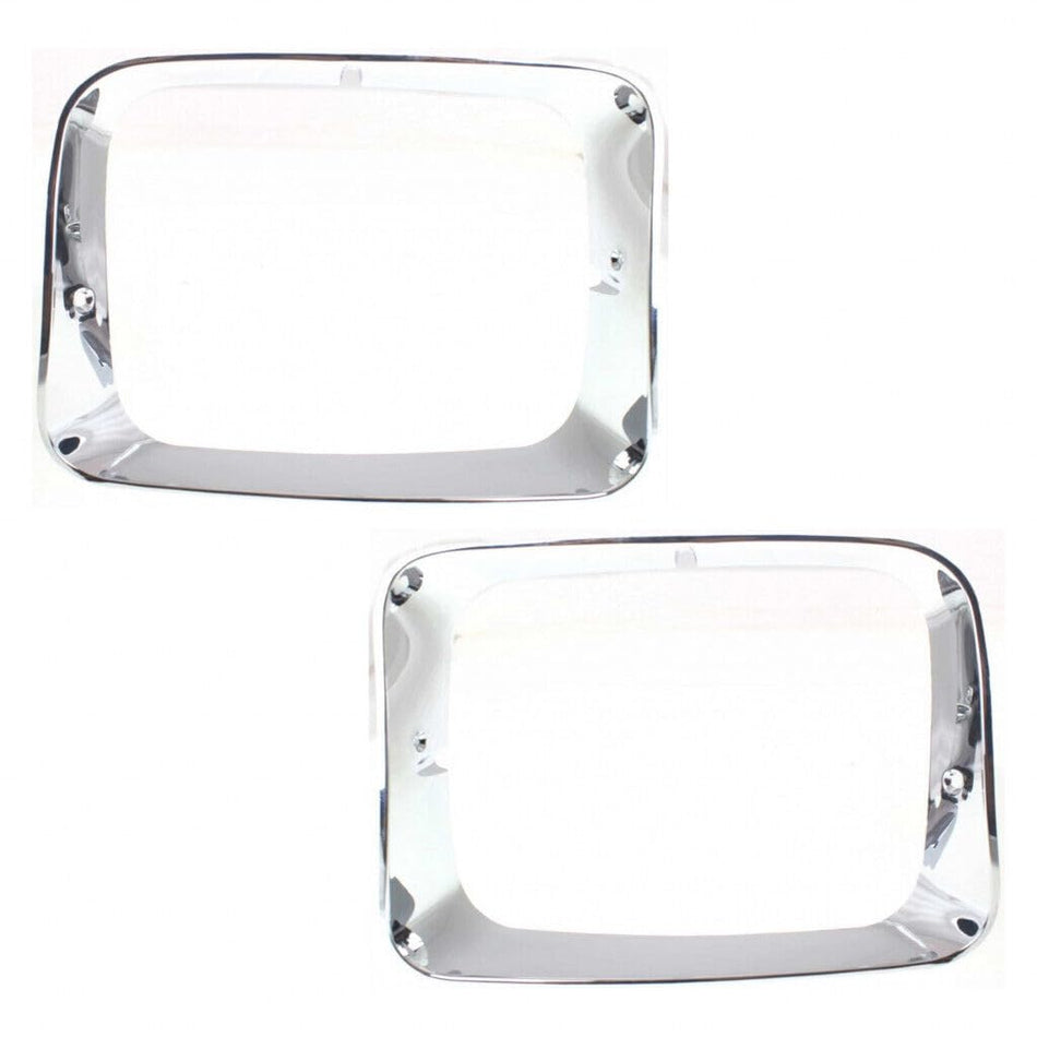 DAT AUTO PARTS Front Right Passenger Left Driver Side Pair Head Lamp Door Bezel Replacement For 1992 - 1993 Dodge RamCharger Silver Smooth CH251211...