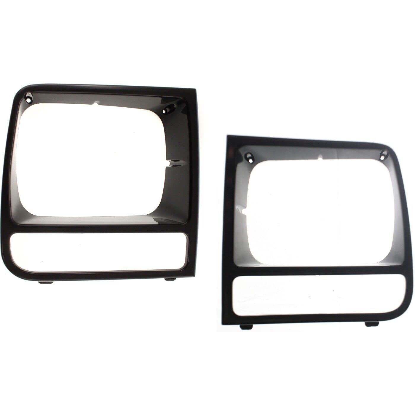 DAT AUTO PARTS Front Left Driver & Right Passenger Side Head Light Door Grille Bezel Pair Replacement For 1997 - 2001 Jeep Cherokee Gloss Black Smo...