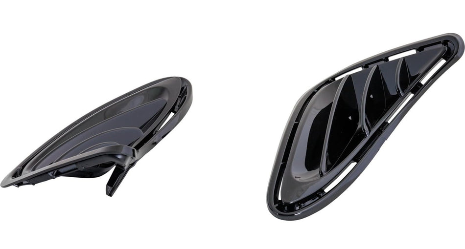 Front Driver & Passenger Side, SET OF 2, Bumper Daytime Running Cover Support Bezel, Fits 2017-2019 Toyota Corolla Sedan, Made of Plastic, Gloss Bl...