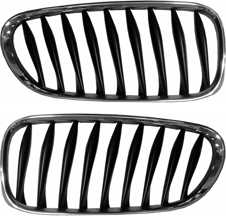 Pair Grille Assembly Fits 2003-2008 BMW Z4 Front Left and Right Chrome Frame Black Bars BM1200218 BM1200217
