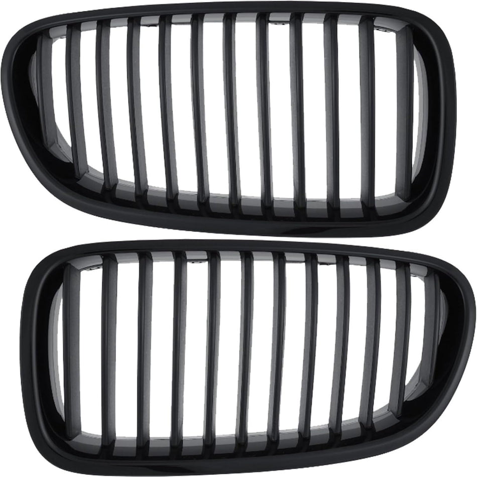 Pair Grille Assembly Fits 2011-2013 BMW 528 535 Series Front Left and Right Without Night Vision Black Frame Black Fins BM1200214 BM1200213