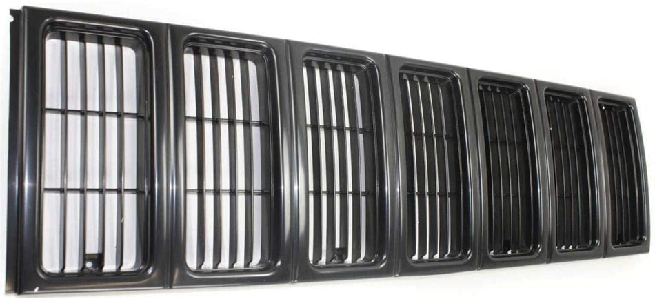 HeadLight Door and Front Grille 7PC SET Bundle Replacement For1997-2001 Jeep Cherokee SE/SPORT Model Primed Black Textured Plastic 55055137, 550551...