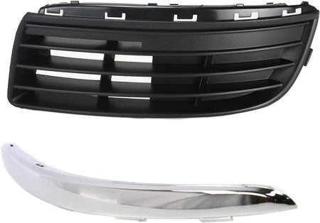 2 Pieces - Front Left Driver Side Bumper Cover Cover Grille w/ Chrome Trim Replacement for 2005-2010 Volkswagen Jetta Black Molding w/ Chrome Inser...