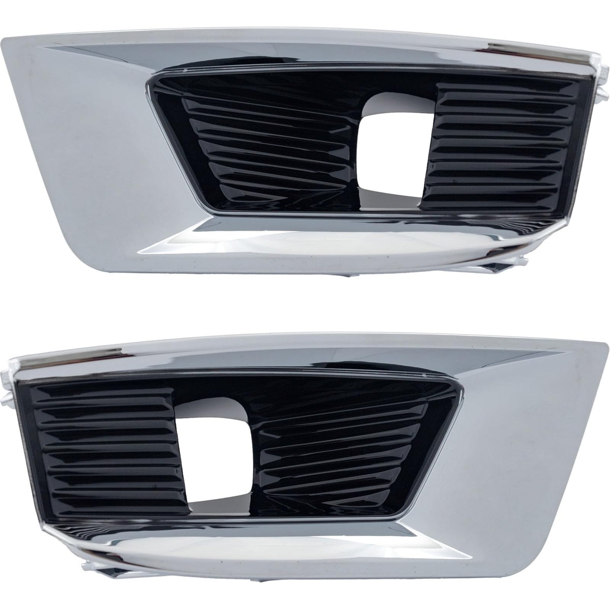 Front Left & Right Side PAIR, Bumper Cover Molding Bezel, Fits 2021-2024 Nissan Armada, Made of Plastic, Gloss Black With Chrome Trim, For Use w/ o...