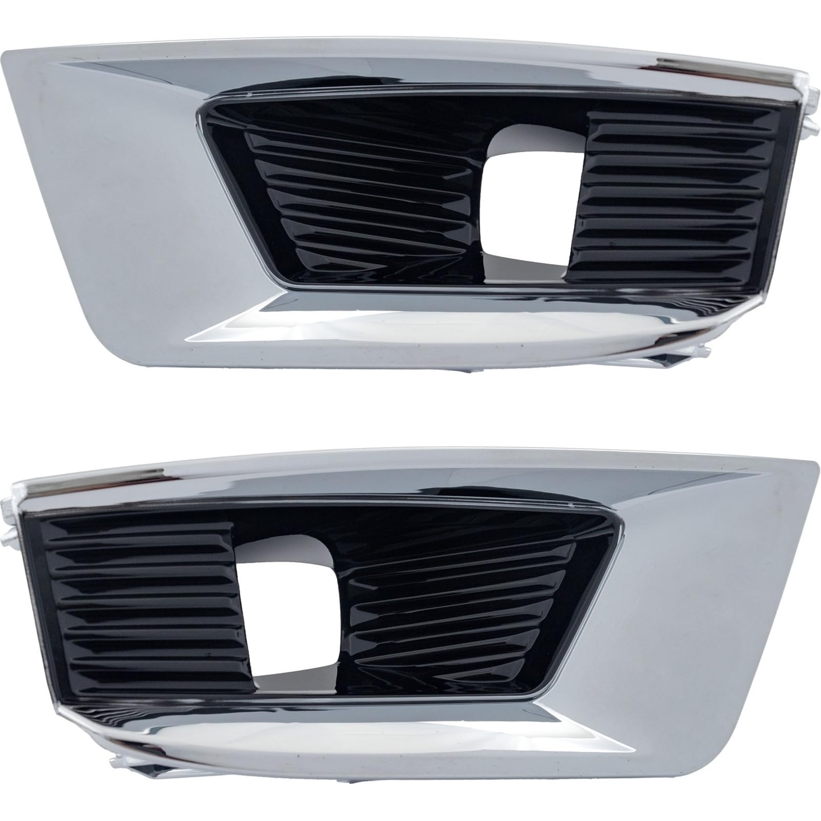 Front Left & Right Side PAIR, Bumper Cover Molding Bezel, Fits 2021-2024 Nissan Armada, Made of Plastic, Gloss Black With Chrome Trim, For Use w/ o...