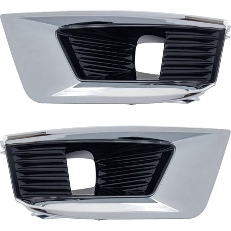 Front Left & Right Side PAIR, Bumper Cover Molding Bezel, Fits 2021-2024 Nissan Armada, Made of Plastic, Gloss Black With Chrome Trim, For Use w/ o...
