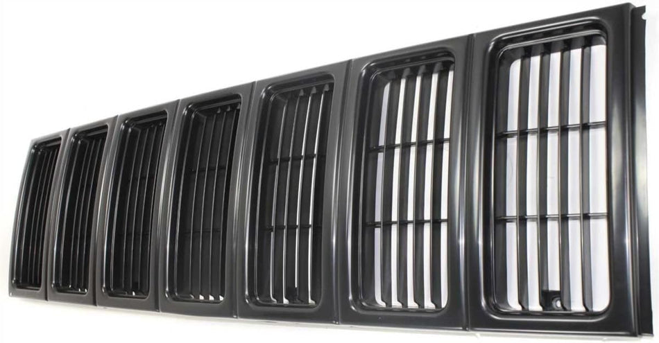 HeadLight Door and Front Grille 3PC SET Bundle Replacement For 1997-2001 Jeep Cherokee SE/SPORT Model Primed Black Textured Plastic 55055137, 55055...