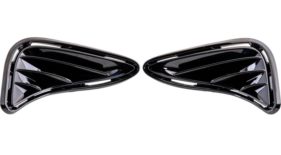 Front Driver & Passenger Side, SET OF 2, Bumper Daytime Running Cover Support Bezel, Fits 2017-2019 Toyota Corolla Sedan, Made of Plastic, Gloss Bl...