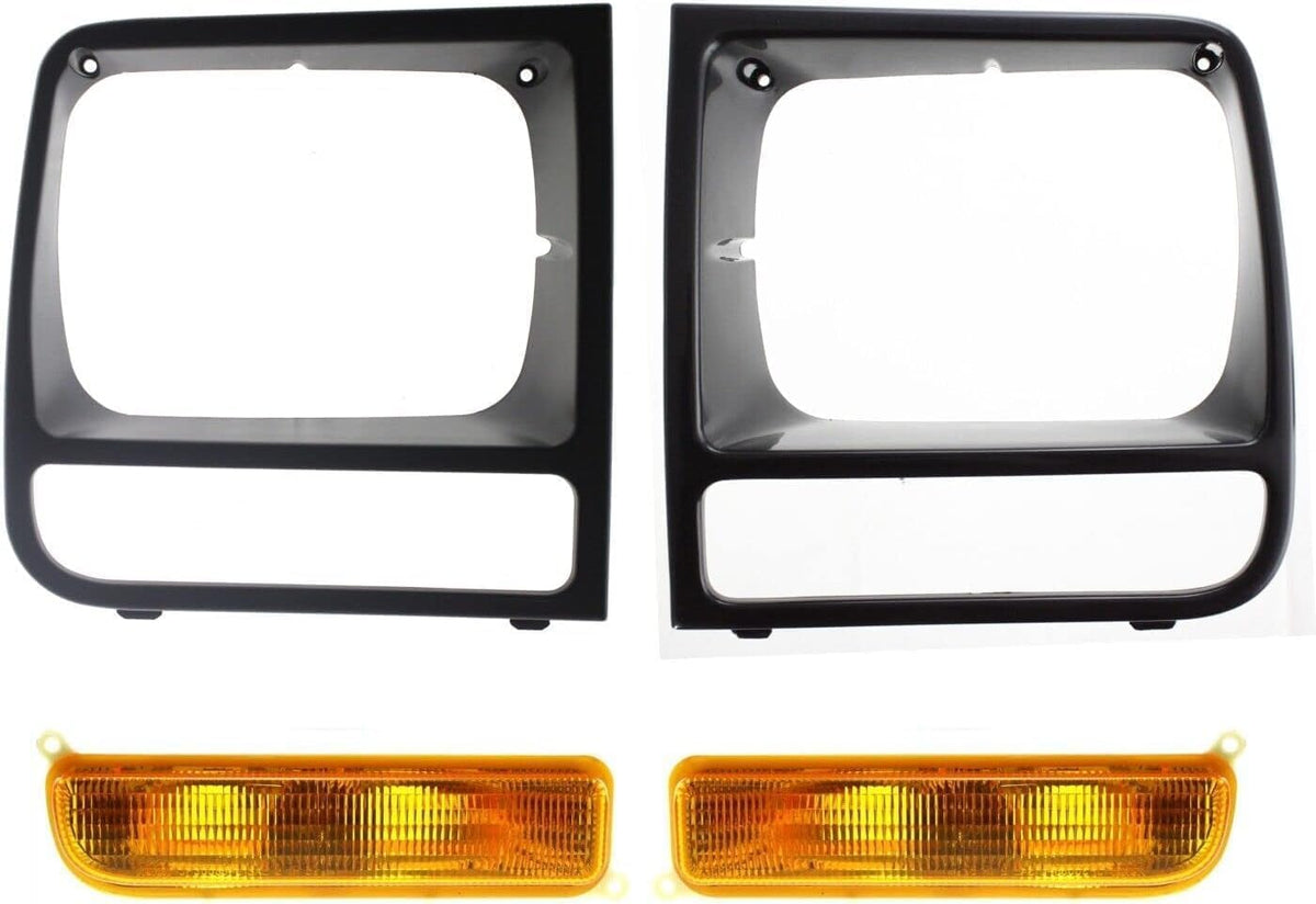 4 PIECE SET Left Driver and Right Passenger Headlight Grille Doors and Turn Signal Lights Lens Replacement for 1997-2001 Jeep Cherokee CH2513157 CH...