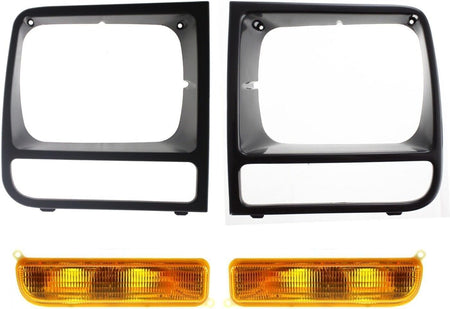 4 PIECE SET Left Driver and Right Passenger Headlight Grille Doors and Turn Signal Lights Lens Replacement for 1997-2001 Jeep Cherokee CH2513157 CH...