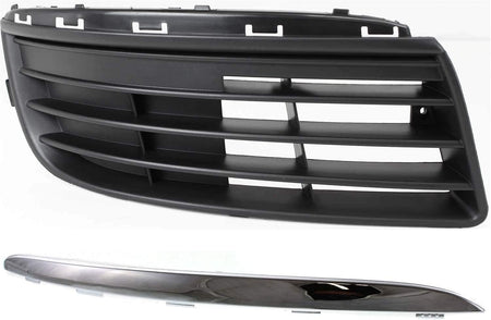 2 Pieces - Front Right Passenger Side Bumper Cover Cover Grille w/ Chrome Trim Replacement for 2005-2010 Volkswagen Jetta Black Molding w/ Chrome I...