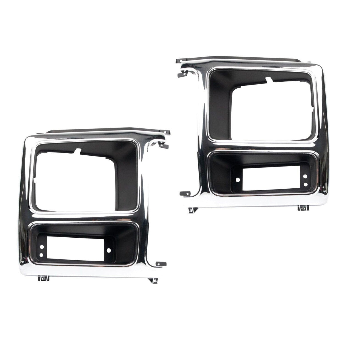 Front Left Driver & Right Passenger Pair Head Light Door Molding Insert Cover Grille Trim Set of 2 Replacement For 1980-1986 Ford Bronco Silver Chr...