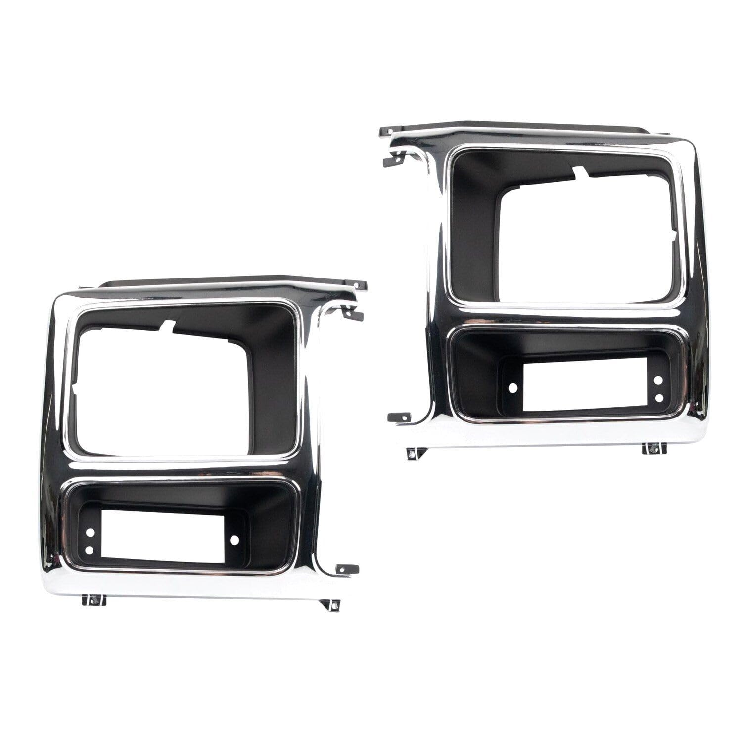 Front Left Driver & Right Passenger Pair Head Light Door Molding Insert Cover Grille Trim Set of 2 Replacement For 1980-1986 Ford Bronco Silver Chr...
