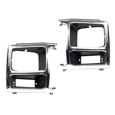 Front Left Driver & Right Passenger Pair Head Light Door Molding Insert Cover Grille Trim Set of 2 Replacement For 1980-1986 Ford Bronco Silver Chr...