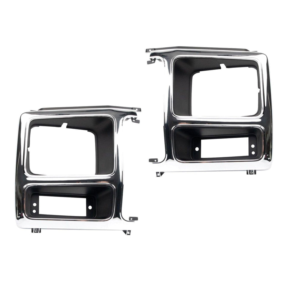 Front Left Driver & Right Passenger Pair Head Light Door Molding Insert Cover Grille Trim Set of 2 Replacement For 1980-1986 Ford Bronco Silver Chr...