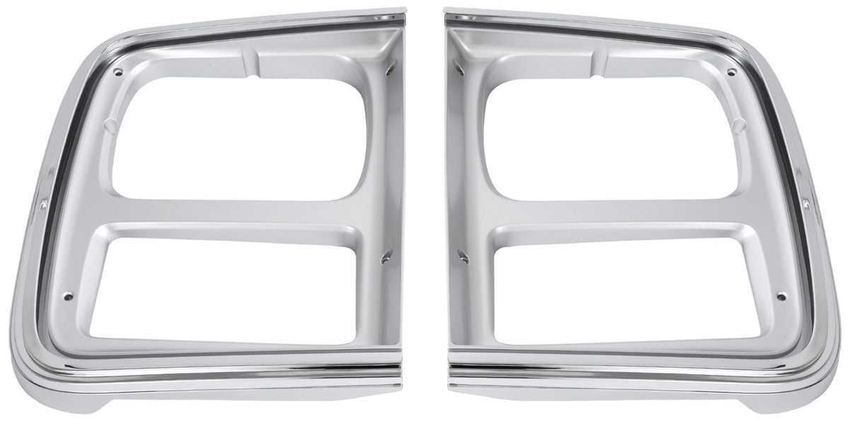 Front Driver & Passenger Side PAIR HeadLight Door Bezel Grille, For 1985-1991 Chevy P30, GMC Van Fullsize, With Dual Rectangular Head Light Chrome/...