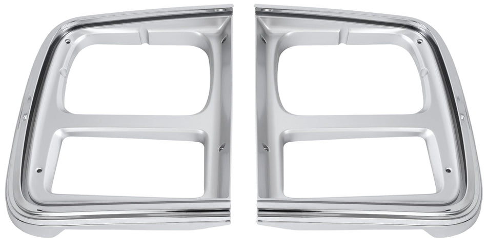 Front Driver & Passenger Side PAIR HeadLight Door Bezel Grille, For 1985-1991 Chevy P30, GMC Van Fullsize, With Dual Rectangular Head Light Chrome/...