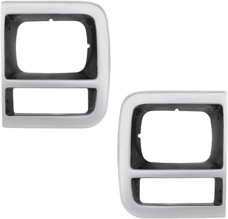 Front Driver & Passenger Side PAIR, HeadLight Door Bezel Grille, For 1992-1996 Chevrolet G10, GMC Van Fullsize, With Single Head Lights, Silver Pla...