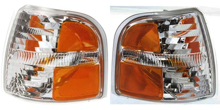 DAT AUTO PARTS Front Right Passenger & Left Driver Side Parking Light Assembly Pair Replacement for 2001 - 2005 Ford Explorer Amber & Clear Lens FO...
