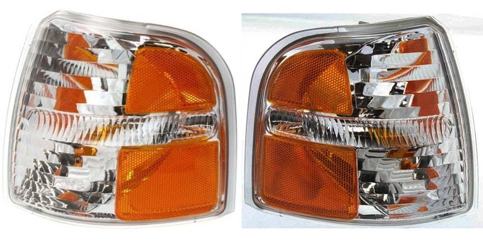 DAT AUTO PARTS Front Right Passenger & Left Driver Side Parking Light Assembly Pair Replacement for 2001 - 2005 Ford Explorer Amber & Clear Lens FO...