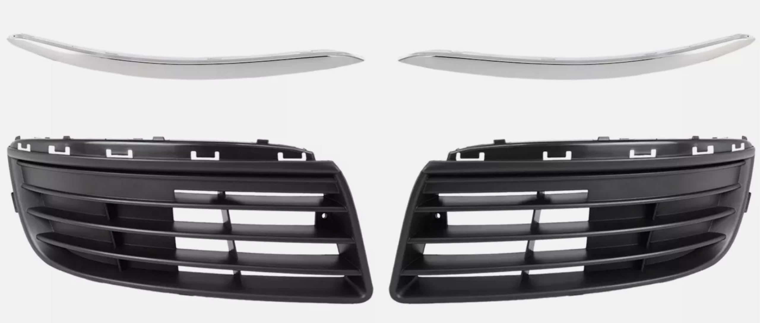 4 Pieces - Front Left Driver and Right Passenger Side Bumper Cover Cover Grille w/ Chrome Trim SET Replacement for 2005-2010 Volkswagen Jetta Black...