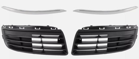 4 Pieces - Front Left Driver and Right Passenger Side Bumper Cover Cover Grille w/ Chrome Trim SET Replacement for 2005-2010 Volkswagen Jetta Black...