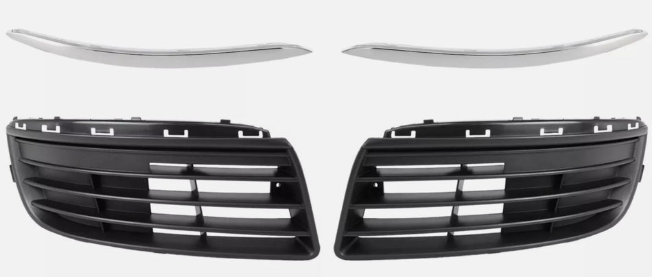 4 Pieces - Front Left Driver and Right Passenger Side Bumper Cover Cover Grille w/ Chrome Trim SET Replacement for 2005-2010 Volkswagen Jetta Black...