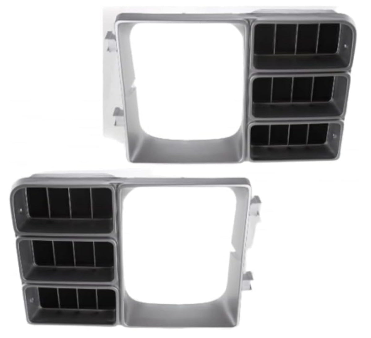 Pair Set of 2 Driver and Passenger Side Headlight Grille Door Covers Fits 1981 1982 Chevy C10 K10 w/Single Rectangular Headlamps Black & Silver Tex...