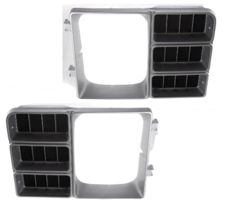 Pair Set of 2 Driver and Passenger Side Headlight Grille Door Covers Fits 1981 1982 Chevy C10 K10 w/Single Rectangular Headlamps Black & Silver Tex...