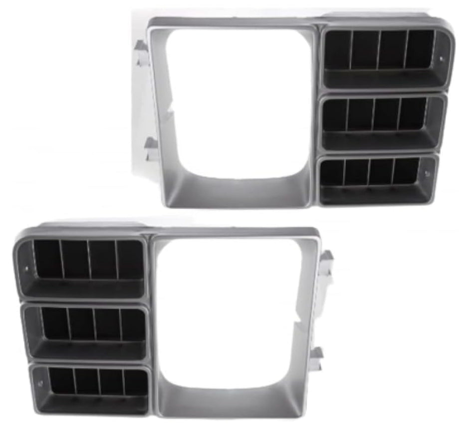 Pair Set of 2 Driver and Passenger Side Headlight Grille Door Covers Fits 1981 1982 Chevy C10 K10 w/Single Rectangular Headlamps Black & Silver Tex...