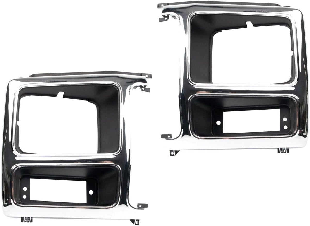 Front Driver & Passenger Side, SET OF 2, HeadLight Door Bezel Grille, For 1980-1986 Ford Bronco, and Ford Pickup Fullsize, For Silver Grille, Chrom...