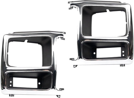Front Driver & Passenger Side, SET OF 2, HeadLight Door Bezel Grille, For 1980-1986 Ford Bronco, and Ford Pickup Fullsize, For Silver Grille, Chrom...