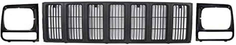 Front Headlight Door and Grille 3 Piece Set Fits 1997-2001 Jeep Cherokee SE and Sport Models CH1200208 CH2512157 55055137