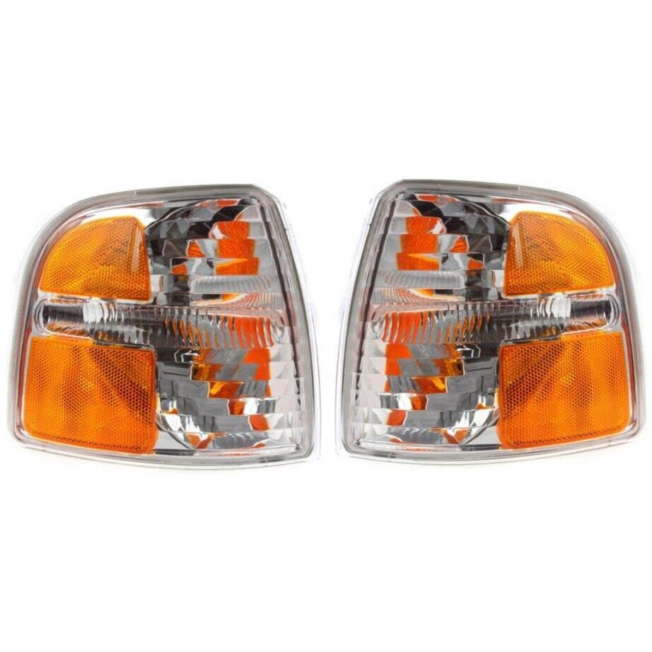DAT AUTO PARTS Front Right Passenger & Left Driver Side Parking Light Pair Replacement For 2004 - 2005 Ford Explorer Clear & Amber Lens FO2520181 F...