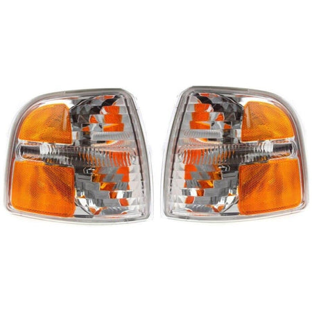 DAT AUTO PARTS Front Right Passenger & Left Driver Side Parking Light Pair Replacement For 2004 - 2005 Ford Explorer Clear & Amber Lens FO2520181 F...