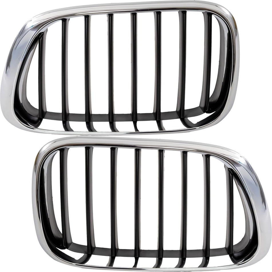 Pair Grille Assembly Fits 2000-2003 BMW X5 Front Driver and Passenger Side Chrome BM1200152 BM1200153
