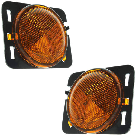 Front Driver & Passenger Side PAIR Side Marker Light Assembly, For 2007-2017 Jeep Wrangler, and 2018 Wrangler JK, In The Bumper, Plastic Orange Amb...