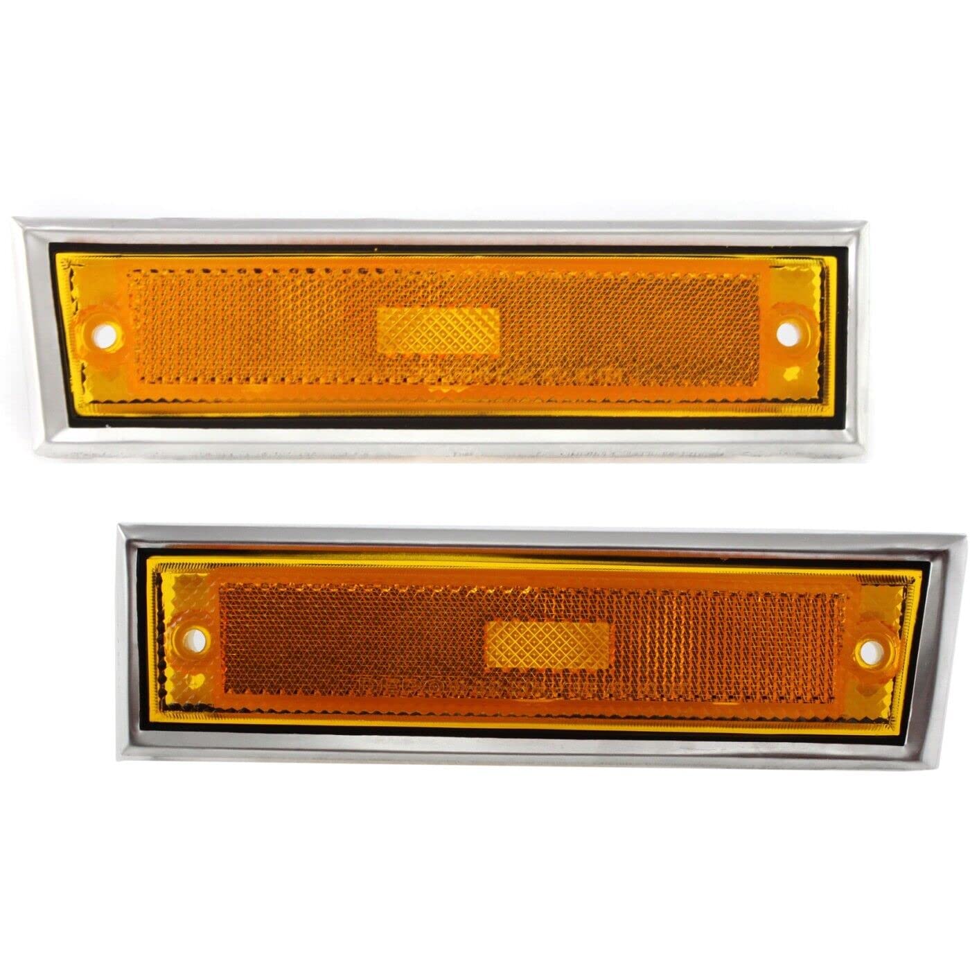 DAT AUTO PARTS Front Left Driver Right Passenger Side Marker Light Reflector Pair Replacement For 1981-1991 Chevrolet Blazer Orange Lamp Lens W/Chr...