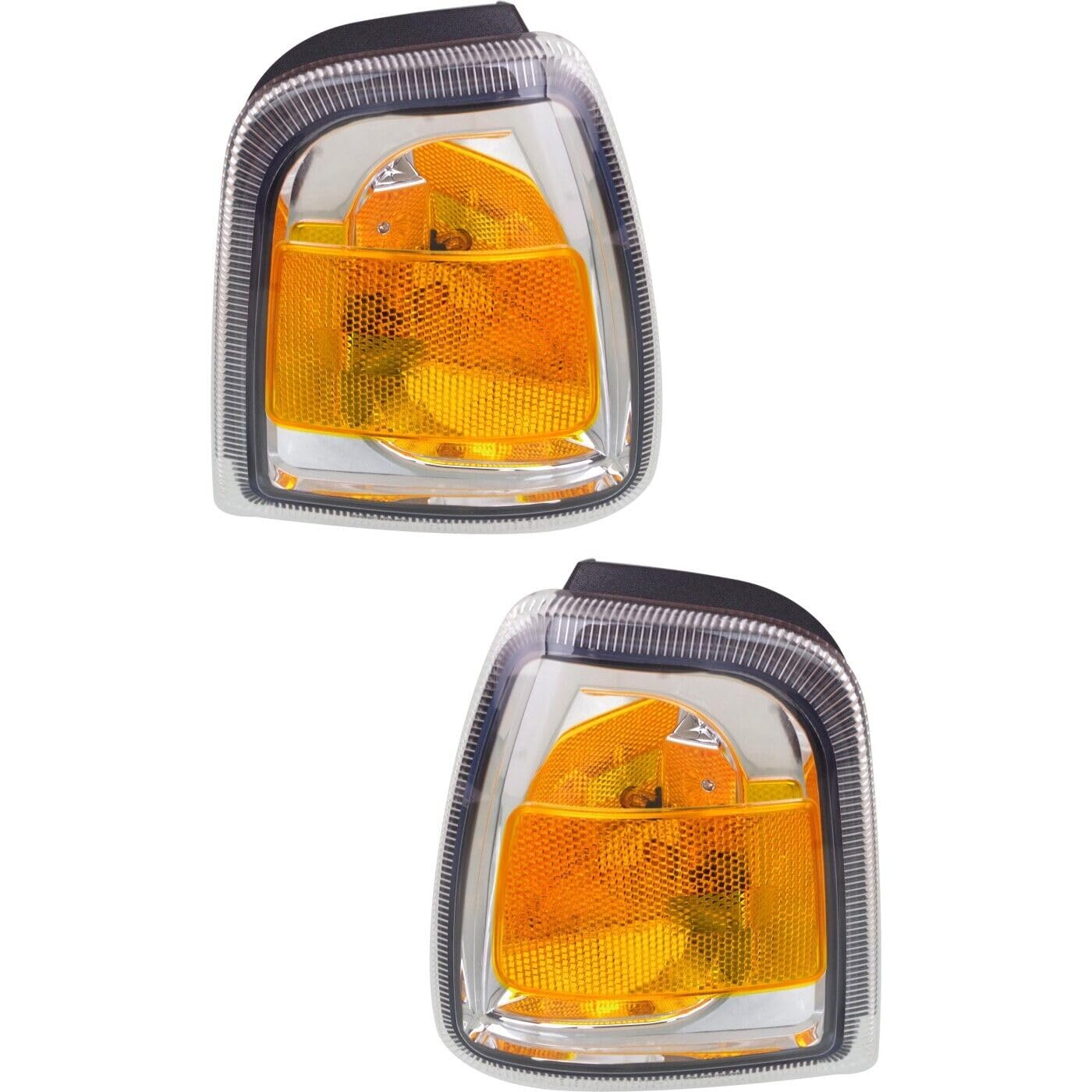 DAT AUTO PARTS Front Right Passenger Left Driver Side Pair Corner Parking Light Replacement For 2006-2011 Ford Ranger Amber Chrome FO2530171 FO2531...