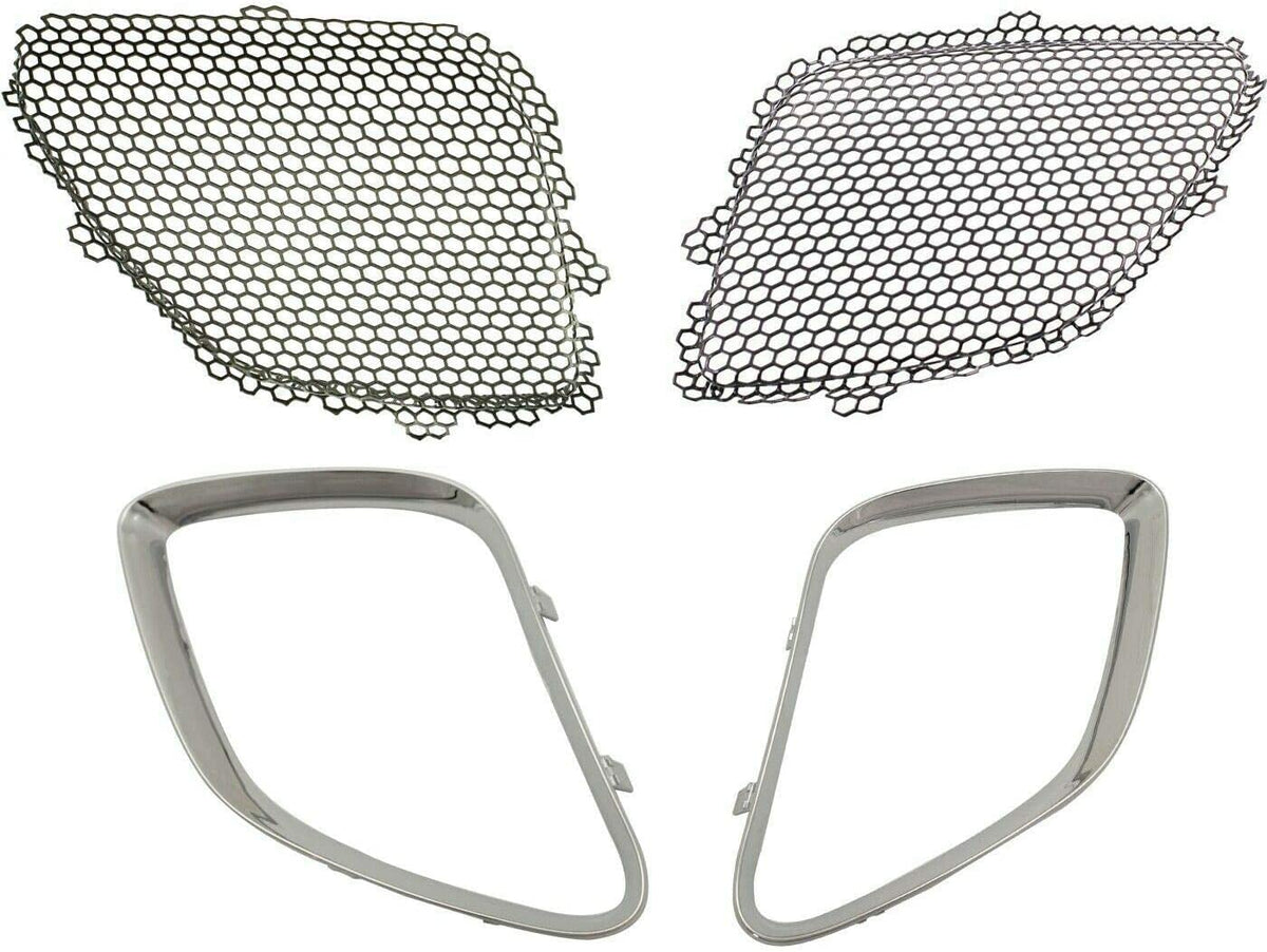 DAT AUTO PARTS Left Driver and Right Passenger Front Mesh Grille and Chrome Trim Ring Insert Complete Set of 4 Pieces Package Replacement for 05-09...