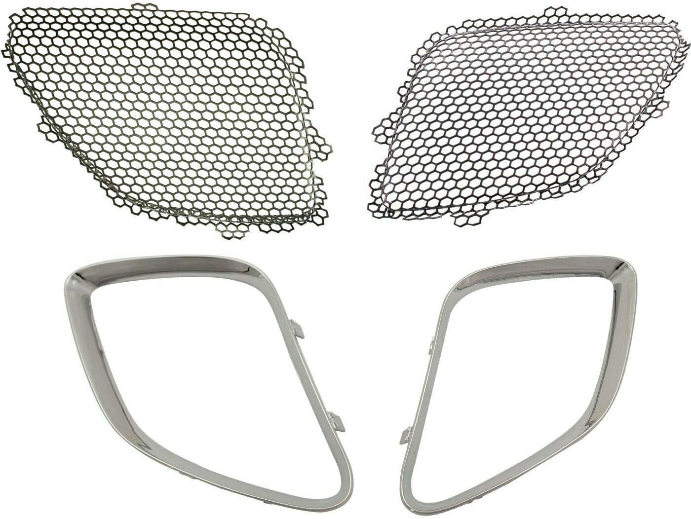 DAT AUTO PARTS Left Driver and Right Passenger Front Mesh Grille and Chrome Trim Ring Insert Complete Set of 4 Pieces Package Replacement for 05-09...